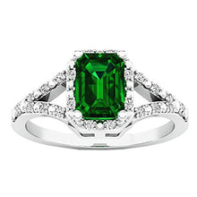 Load image into Gallery viewer, Dazzlingrock Collection Sterling Silver 7X5 MM Emerald Cut Lab Created Emerald & Diamond Ladies Engagement Ring, Size 8