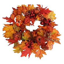 Load image into Gallery viewer, SHANSHAN Fall Wreath 17inch Thanksgiving Day tmas Decor Ornament Wall Hanging Garlands Harvest Gift for Front Door Rattan Base Handcrafted Holiday Artificial Maple Leaves