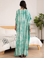 Load image into Gallery viewer, Bsubseach Women Kaftan Dresses Half Sleeve Plus Size Bathing Suit Cover Ups Tie Dye Lake Blue Caftan Dresses