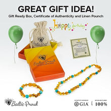 Load image into Gallery viewer, Baltic Proud Amber Necklace and Bracelet Gift Set (Unisex Cognac Turquoise 12.5 Inches/5.5 Inches) - Certified Premium Quality Raw Baltic Sea Amber