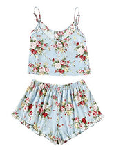 Load image into Gallery viewer, SheIn Women's Summer Floral Print Cami Top and Shorts Pajamas Set Small Blue