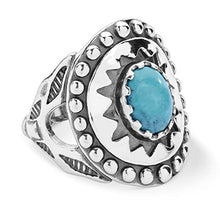 Load image into Gallery viewer, American West Sterling Silver Blue Turquoise Gemstone Sunburst Shield Ring Size 10