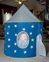 Load image into Gallery viewer, no branded Rocket Ship Tent - Space Themed Pretend Play Tent - Space Play House - Spaceship Tent for Kids - Foldable Pop Up Star Play Tent Blue