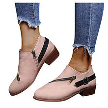 Load image into Gallery viewer, Padaleks Womens Comfort Low Square Heel Ankle Boots Office Retro Flat Zipper Short Booties Round Toe Pumps Shoe