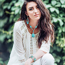 Load image into Gallery viewer, Hicarer 3 Pieces Bohemian Turquoise Set Turquoise Pendant Necklace, Vintage Turquoise Dangle Earrings, Stretchable Turquoise Bracelet for Women Statement Boho Jewelry Set