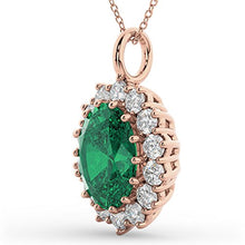 Load image into Gallery viewer, Women's Oval Emerald and Diamond Halo Pendant Necklace 14k Rose Gold (6.40ct)