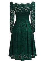 Load image into Gallery viewer, MISSMAY Women's Vintage Floral Lace Long Sleeve Boat Neck Cocktail Party Swing Dress, Small, Green