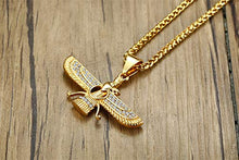 Load image into Gallery viewer, MEALGUET Gold Plated Stainless Steel Iced Out Farvahar Zoroastrian Iran Persian Achaemenian Pendant Necklace, Hip Hop Jewelry