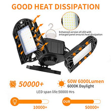 Load image into Gallery viewer, Garage Lights, LED Deformable Garage Light, Ultra-Bright Shop Lightning with 3 Adjustable Panels, Garage Ceiling Light for Workshop/Warehouse (60W)