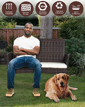 Load image into Gallery viewer, MIERES Patio Furniture Sets 4 Pieces-Sturdy Wicker Outdoor Indoor Conversation Bistro |304 Metal Feet | Bench Seat Two Rattan Chairs One Glass Top Table |for Porch Backyard, Brown