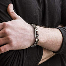 Load image into Gallery viewer, Steve Madden Men's Red Simulated Tiger's Eye Square Accent Franco Chain Bracelet in Stainless Steel, Silver-Tone, One Size