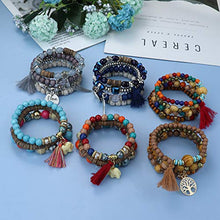 Load image into Gallery viewer, YADOCA 6 Sets Bohemian Wood Beaded Bracelets Set for Women Multilayer Stretch Tassel Bracelets Set Tree of Life Elephant Charm Love Statement Bangles