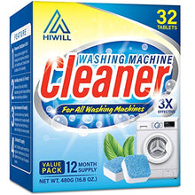 Load image into Gallery viewer, Hiwill Washing Machine Cleaner Effervescent Tablets, 32 Solid Deep Cleaning Tablet, Triple Decontamination Natural Biological Formula, for All Machines Including HE, No More Stinky Grimy Washer