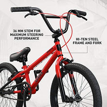 Load image into Gallery viewer, Mongoose Legion LSX Freestyle Sidewalk BMX Bike for-Kids, -Children and Beginner-Level to Advanced Riders, 20-inch Wheels, Hi-Ten Steel Frame, Micro Drive 25x9T BMX Gearing, Red (M51809M50OS-PC)