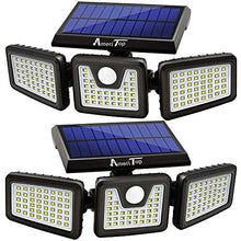 Load image into Gallery viewer, Solar Lights Outdoor, 2 Pack AmeriTop 128 LED 800LM Cordless LED Solar Motion Sensor Lights; 3 Adjustable Heads, 270°Wide Angle Illumination, IP65 Waterproof, Security LED Flood Light(Daylight)