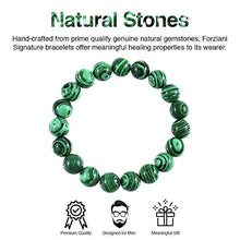 Load image into Gallery viewer, Forziani 10mm Malachite Beaded Bracelet for Men - Luck and Money - High Quality Stretch Green Gemstone Beads Mens Bracelet Size Medium - Made in USA Gift Box Included