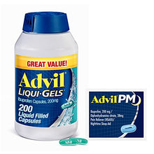 Load image into Gallery viewer, Advil Liqui-Gels Pain Reliever and Fever Reducer, Pain Medicine for Adults with Ibuprofen 200mg for Headache, Backache, Menstrual Pain and Joint Pain Relief - 200 Capsules, Advil PM Ibuprofen - 2 Ct