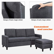 Load image into Gallery viewer, JY QAQA Convertible Sectional Sofa Couch with 3-Seat Sofa, L-Shaped Ottoman Couch with Modern Linen Fabric for Small Living Room, Apartment and Small Space (Dark Grey)