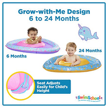 Load image into Gallery viewer, SwimSchool Lil’ Narwal Infant Baby Pool Float with Splash & Play Center, Low Center Adjustable Seat, Buoyant Infant Baby Floatie, Age 6 - 24 Months, Blue