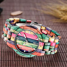 Load image into Gallery viewer, Men Watches with Handmade Colorful Bamboo Wood Watch Analog Quartz Wooden Watch for Men