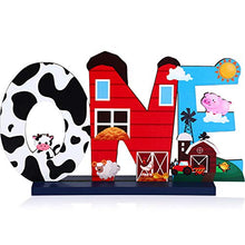 Load image into Gallery viewer, Farm Animal 1st Birthday Party Table Decoration, One Table Topper Letter Sign Wood Farm Barnyard First Birthday Milestone Baby Shower Decoration Barn Photo Props Centerpiece Grass Children Newborn