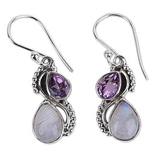 Load image into Gallery viewer, NOVICA Multi-Gem Rainbow Moonstone .925 Sterling Silver Dangle Earrings, Two Teardrops'