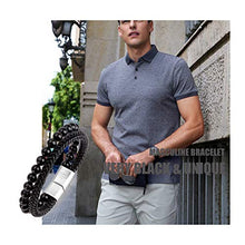 Load image into Gallery viewer, HASKARE Mens Bead Leather Bracelet, Tiger Eye Black Obsidian Braided Genuine Leather Beads Bracelet with 316L Stainless Steel Magnetic Closure for Men