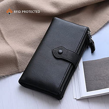 Load image into Gallery viewer, Women RFID Blocking Multi Credit Card Holder Genuine Leather Bifold Slim Wallets with Zipper Pocket(Black)