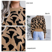 Load image into Gallery viewer, Women's Jumper Sweater Long Sleeve Knitwear Fashionable Leopard Print Casual Knit Slim Fit Hem Women Knitted Tops(L-Khaki)