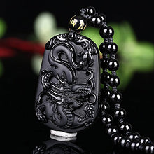 Load image into Gallery viewer, Pure Natural Zodiac Necklace Pendant Made of Obsidian Gemstone Horoscope Animal Sign Amulet (Dragon,Lucky)
