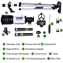 Load image into Gallery viewer, ToyerBee Telescope for Kids& Beginners, 70mm Aperture 300mm Astronomical Refractor Telescope, Tripod& Finder Scope- Portable Travel Telescope with Smartphone Adapter and Wireless Remote