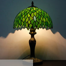 Load image into Gallery viewer, Tiffany Style Table Lamp Light Green Wisteria Stained Glass Lampshade 18 Inch Tall Beside Bedroom Desk Lamps Antique Zinc Base for Living Room Office Lighting S523 WERFACTORY