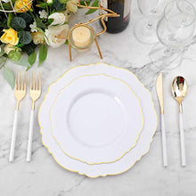 Load image into Gallery viewer, WDF 60pcs Gold Plastic Plates -Baroque White &Gold Disposable Plates for Upscale Parties &Wedding-including 30Plastic Dinner Plates 10.25inch,30Salad Plates 7.5inch