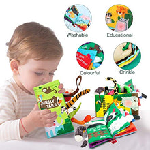 Load image into Gallery viewer, beiens Baby Books Toys, Touch and Feel Crinkle Cloth Books for Babies, Infants & Toddler, Early Development Interactive Car & Stroller Soft Toys Gifts for Boys & Girls (Jungle Tails-1 Book)