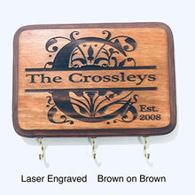 Load image into Gallery viewer, Personalized Monogram Key Holder with Couple's name and Established Year. Wedding Gift - Anniversary Gift - Couple's Gift. Laser Engraved Gift.