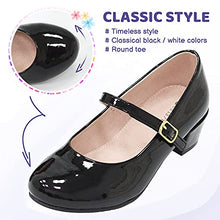 Load image into Gallery viewer, LseLom Girls Mary Jane Flats Dress Shoes Princess Low Heel Hook and Loop Dance Shoes Party School Uniform Wedding Shoes for Little Girls Black US 11