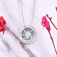 Load image into Gallery viewer, YL Round Halo Necklace Sterling Silver Dancing Diamond Solitaire Pendant Round Cubic Zirconia Jewelry for Women