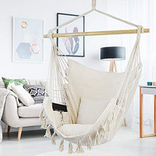 Load image into Gallery viewer, WBHome Extra Large Hammock Chair Swing with Hardware Kit, Hanging Macrame Chair Cotton Canvas, Include Carry Bag & Two Soft Seat Cushions, for Bedroom Indoor Outdoor, Max. Weight 330 Lbs (Beige)