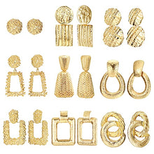 Load image into Gallery viewer, BESTEEL 9 Pairs Gold Statement Drop Earrings for Women Geometric Dangle Earrings Large Metal Rectangle Earrings Set