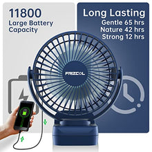 Load image into Gallery viewer, Clip on Fan 65 Hours Portable Desk Fan Rechargeable with LED Lights & Hooks 11800 Capacity Battery Operated Fan with Clips Small Desk Fan Mini Fans for Tents Travel Outdoor Camping Golf Cart Emergency