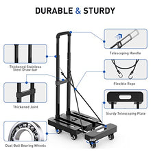 Load image into Gallery viewer, SPACEKEEPER Folding Hand Truck, 500 LB Heavy Duty Luggage Cart, Utility Dolly Platform Cart with 6 Wheels & 2 Elastic Ropes for Luggage, Travel, Moving, Shopping, Office Use, Black