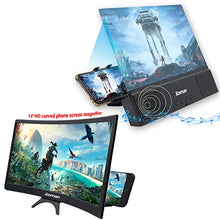 Load image into Gallery viewer, jteman 12'' 3D Mobile Phone Screen Magnifier with Bluetooth Speaker+12'' Curved Screen Magnifier Mobile Projector Screen for Movies, Videos, Gaming Foldable Phone Stand for iPhone and All Smartphones