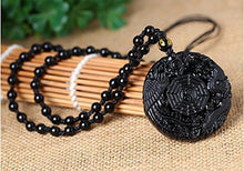 Load image into Gallery viewer, c1lint7785631 Pure Natural Obsidian Pendant Necklace Obsidian Crystal Pendant Necklace Pattern with Extend Bead Chain for Men or Women (Dragon Phoenix Gossip)