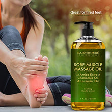 Load image into Gallery viewer, MAJESTIC PURE Arnica Sore Muscle Massage Oil for Body - Best Natural Therapy Therapy Oil with Lavender and Chamomile Essential Oils - Warming, Relaxing, Massaging Joint & Muscles - 8 fl. oz.