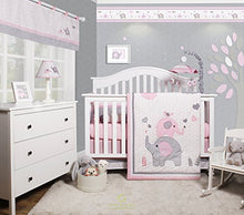 Load image into Gallery viewer, GEENNY OptimaBaby Pink Grey Elephant 6 Piece Baby Girl Nursery Crib Bedding Set