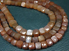 Load image into Gallery viewer, BEADS GEMSTONE AAA Chocolate Peach Moonstone Faceted Cube- 8 Inch Long Strand -Stones measure- 6mm Code-HIGH-7198
