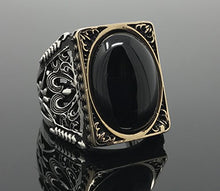 Load image into Gallery viewer, KAR 925K Stamped Sterling Silver Black Onyx Large Men's Ring I1O Gift for Him (12.25)