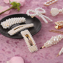 Load image into Gallery viewer, Pearl Hair Barrettes for Women Girls, Funtopia 18pcs Fashion Sweet Artificial Pearl Hair Clips Geometric Barrette Decorative Bobby Pins Bow Alligator Clips for Party Wedding Daily, Applies to Bun Updo