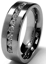 Load image into Gallery viewer, 8 MM Men's Titanium Ring Wedding Band with 9 Large Channel Set Cubic Zirconia CZ Size 9.5