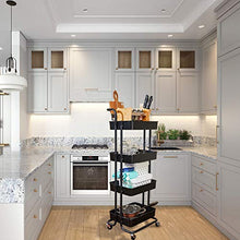 Load image into Gallery viewer, DTK 4 Tier Utility Rolling Cart with Wheels, Storage Kitchen Organizer Craft Cart with Shelves, Trolley Mobile Cart for Office, Kitchen, Bathroom (Black) Frank